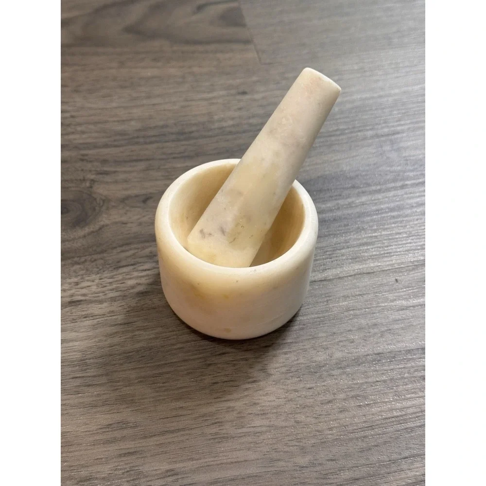 Vintage Marble Mortar Pestle Cream Stone Apothecary Cottagecore Kitchen Decor